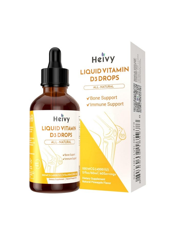 Heivy Liquid Vitamin D3 Drops |Bone and Immune Support | Natural Made Ingredients | Vitamin D3 Liquid 100 mcg (4000 IU) | Vegan | Gluten Free | Non-GMO | 2 fl oz (60ml) - Image 1