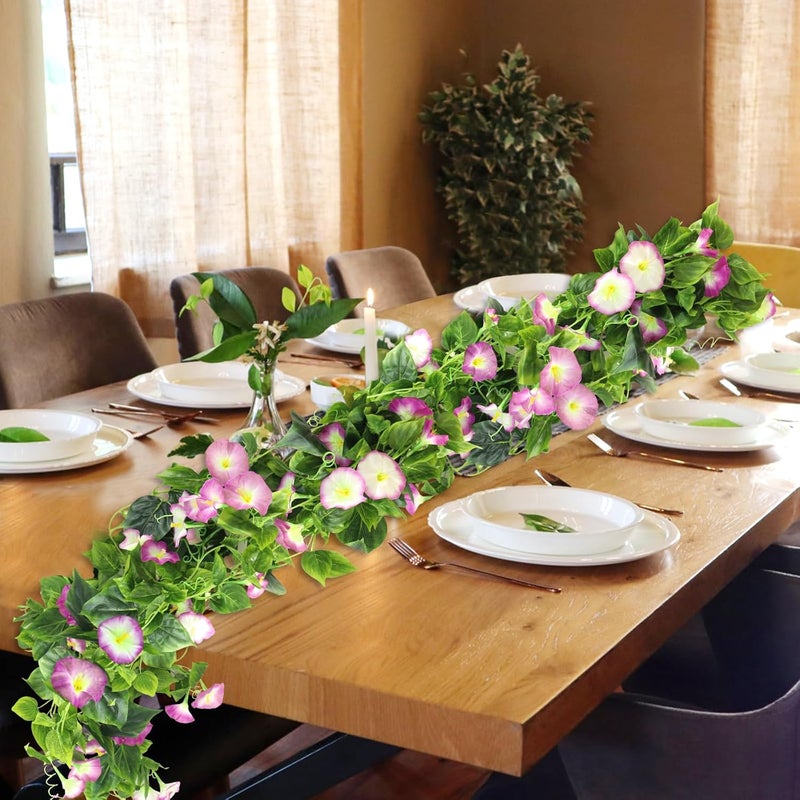 AirSun Artificial Morning Glory Flower Vines, 2pcs 15Feet Hanging Plants Silk Garland Fake Green Plant Home Garden Wall Fence Indoor Outdoor Wedding Birthday Decor (Purple) - Image 4