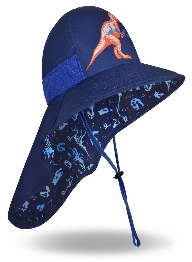 PASHOP Kids Sun Hat Anti-UV Boys Wide Brim Neck Flap UPF 50+ Sun Protection Dinosaur Beach Hat with Adjustable Chin Strap 2-9 - Image 1