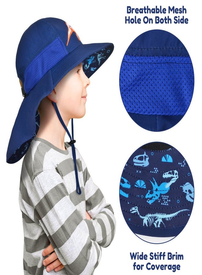 PASHOP Kids Sun Hat Anti-UV Boys Wide Brim Neck Flap UPF 50+ Sun Protection Dinosaur Beach Hat with Adjustable Chin Strap 2-9 - Image 3