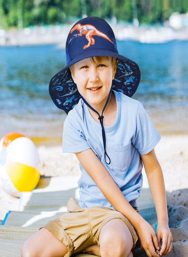 PASHOP Kids Sun Hat Anti-UV Boys Wide Brim Neck Flap UPF 50+ Sun Protection Dinosaur Beach Hat with Adjustable Chin Strap 2-9 - Image 2