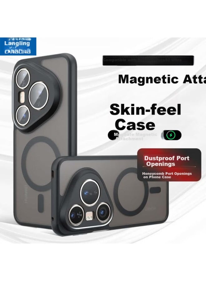 Langling Compatible Huawei Pura80 Ultra Phone Case P80 Ultra Magnetic Charging Lens Full Coverage Airbag Drop Protection Skin-friendly Matte Anti-fingerprint Simple Uni Protective Cover
