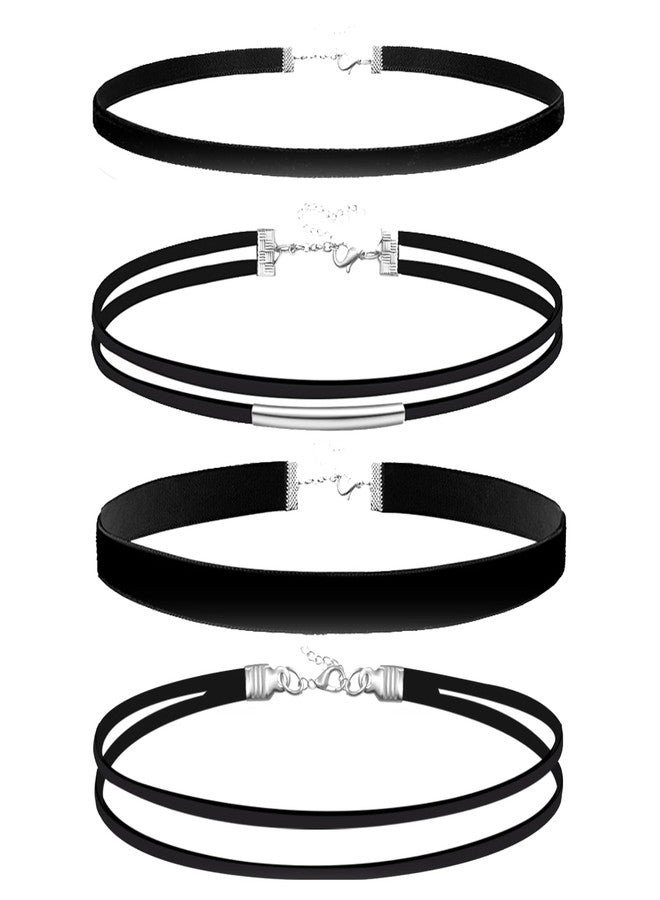 Palotay 4Pcs Black Velvet Lace Choker Set for Women Adjustable Gothic Choker Collars Black Chocker Necklace for Women Jewelry 4Pcs A - Image 1