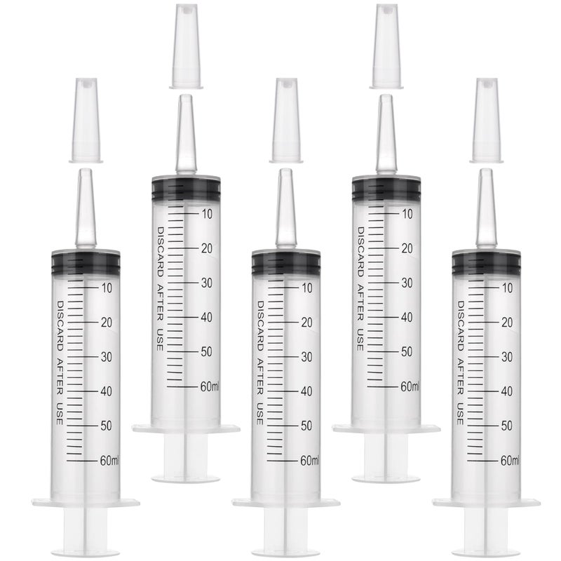 GOLDEROC 5pcs Plastic Syringe 50ml, Individually Packaged, Reusable for Liquids Extraction & Pet Feeding, Lab & Science Use - Image 1