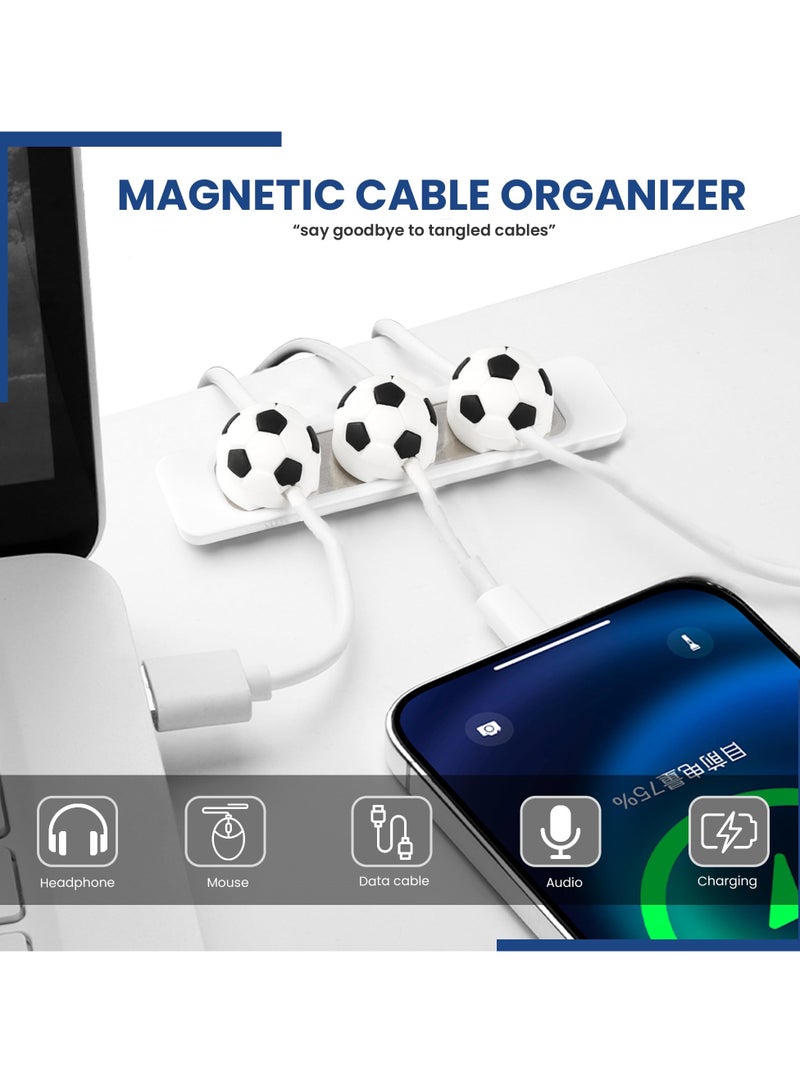 SYOSI Magnetic Cable Holder, Magnetic Cable Organizer for Charging Cable, Headphone Cable, Wire Management Organizer for Desktop, Self Adhesive Wire Holder for Home, Office, Car (Soccer) - Image 2