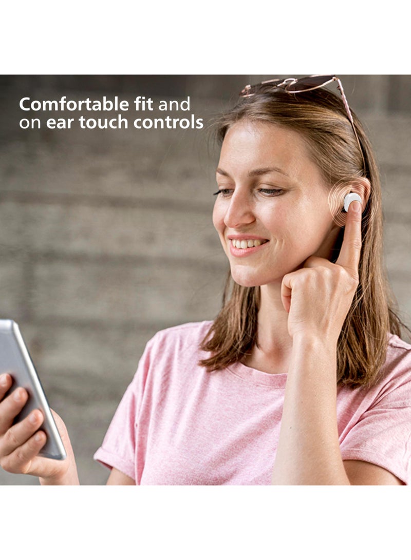 Philips Renewed - TAT1209WT/00 True Wireless Earbuds, in-Ear Active Noise Cancelling Bluetooth v5.3 Earphones with Mic, 18H Play Time, Shank Shape, IPX4, Touch Controls & Charging Case for iPhone/iPad (White) WHITE - Image 3