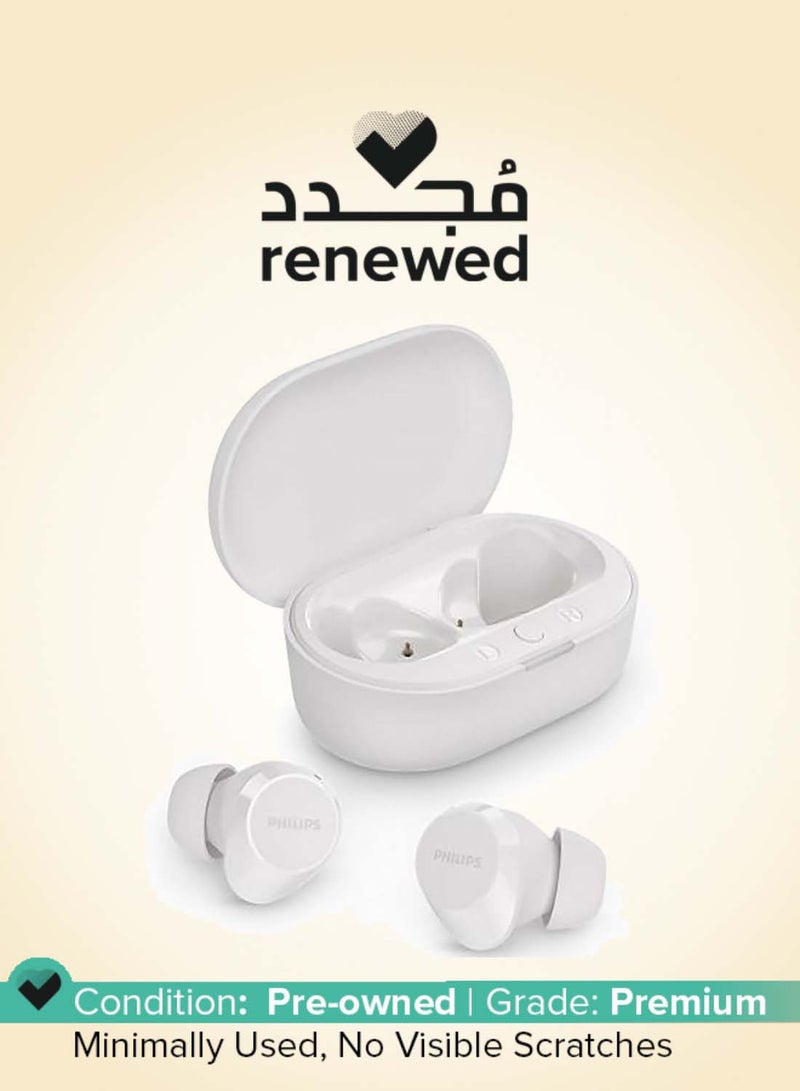 Philips Renewed - TAT1209WT/00 True Wireless Earbuds, in-Ear Active Noise Cancelling Bluetooth v5.3 Earphones with Mic, 18H Play Time, Shank Shape, IPX4, Touch Controls & Charging Case for iPhone/iPad (White) WHITE - Image 1