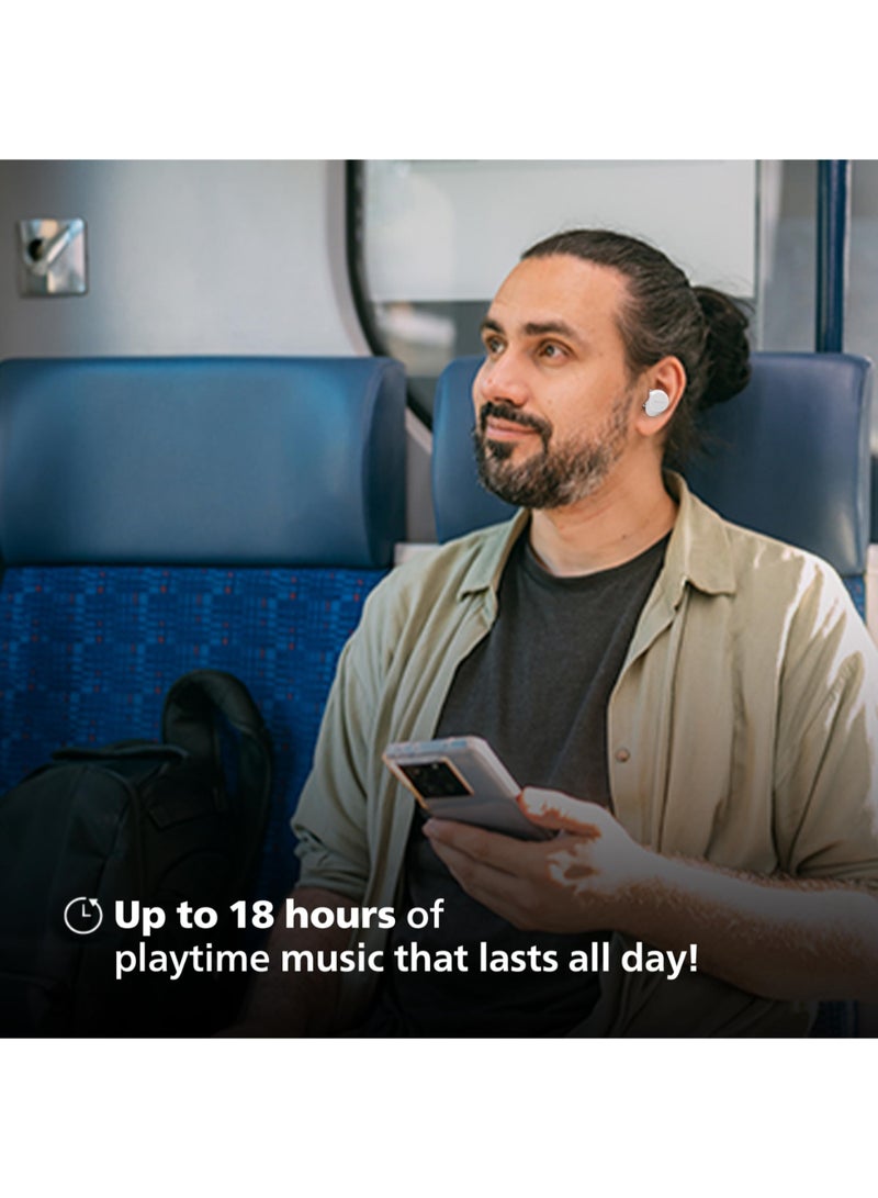 Philips Renewed - TAT1209WT/00 True Wireless Earbuds, in-Ear Active Noise Cancelling Bluetooth v5.3 Earphones with Mic, 18H Play Time, Shank Shape, IPX4, Touch Controls & Charging Case for iPhone/iPad (White) WHITE - Image 2