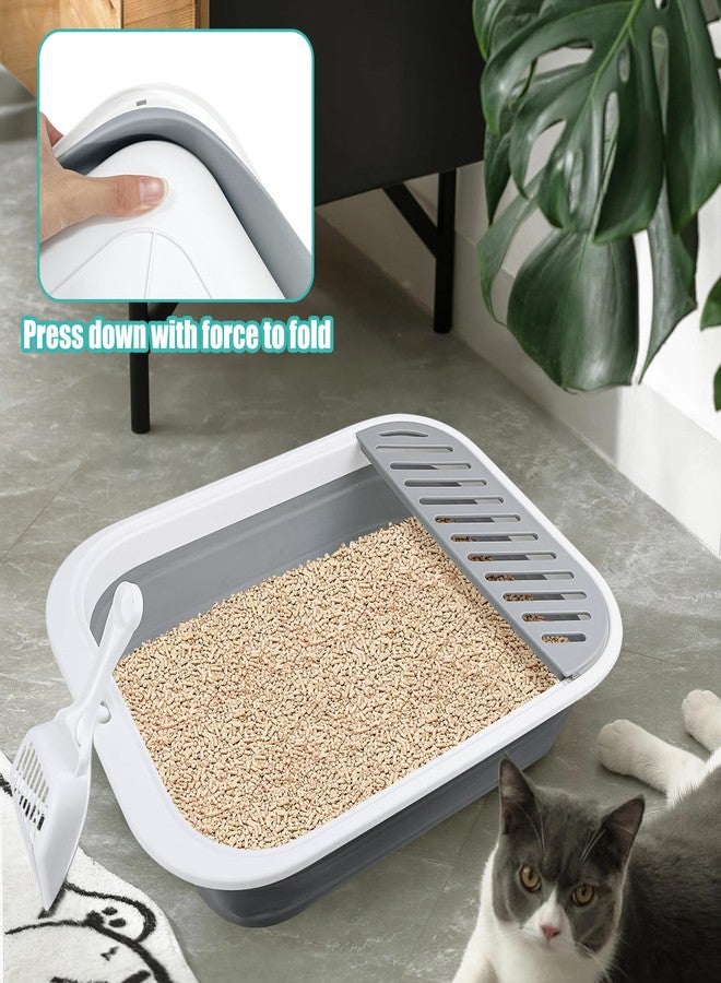 LUOKER Cat Litter Box for Travel, 18"×14" Grey Small Litter Box for Open Foldable Waterproof Litter Pan,Kitty Litter Box Easy to Clean and Assemble, Portable Litter Box with Scoop - Image 5