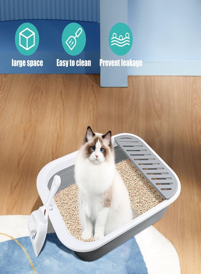 LUOKER Cat Litter Box for Travel, 18"×14" Grey Small Litter Box for Open Foldable Waterproof Litter Pan,Kitty Litter Box Easy to Clean and Assemble, Portable Litter Box with Scoop - Image 4
