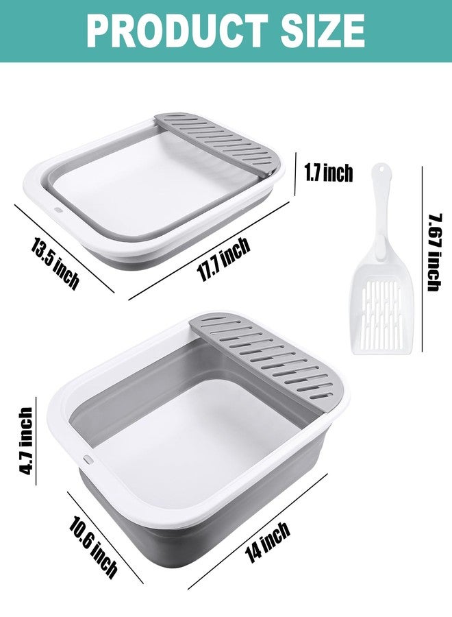 LUOKER Cat Litter Box for Travel, 18"×14" Grey Small Litter Box for Open Foldable Waterproof Litter Pan,Kitty Litter Box Easy to Clean and Assemble, Portable Litter Box with Scoop - Image 2