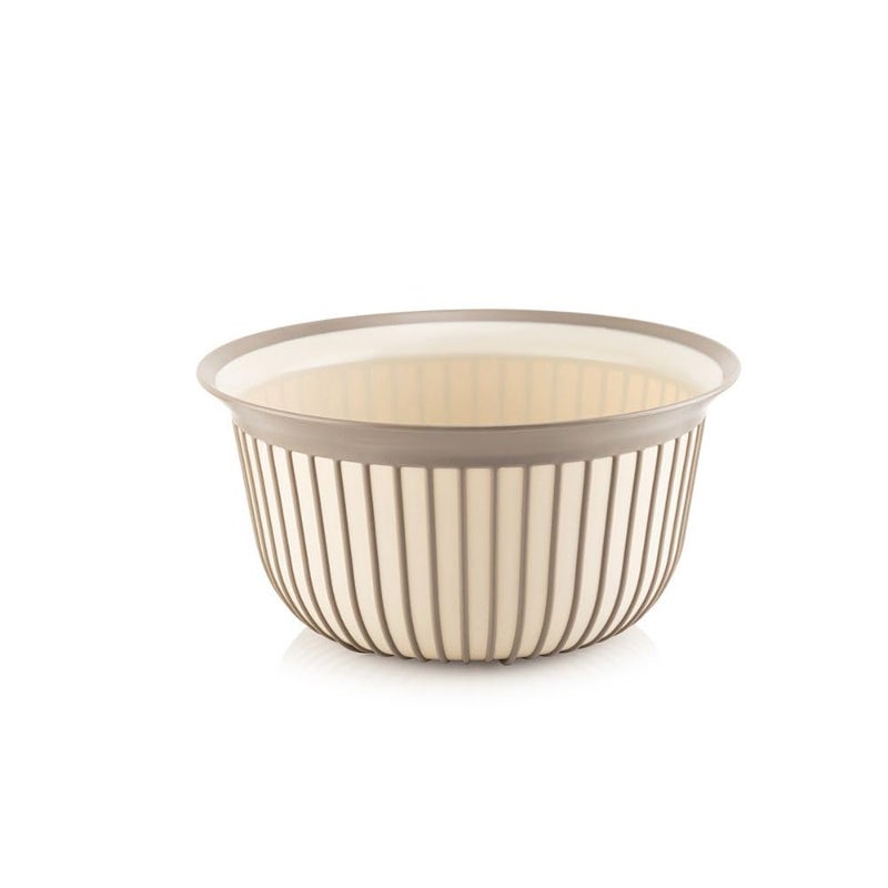 Ribbed Plastic Mixing Bowl, Utility Basin â€“ Non-Slip Grip, Wide Rim, Lightweight & Easy-Clean for Kitchen Prep, Washing & Soaking,Beige (3 Liter)