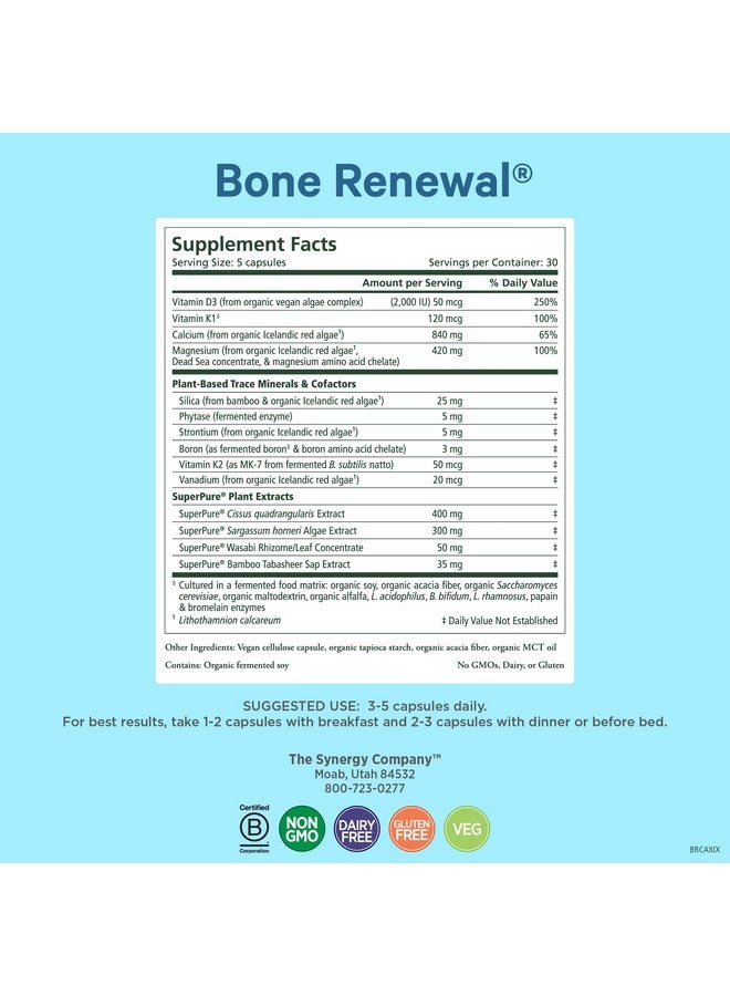 PURE SYNERGY Bone Renewal | Bioavailable Calcium with Cofactors | Natural, Vegan Supplement with Vitamin D3, K2, Magnesium, & Boron | for Lasting Bone Strength (150 Capsules) - Image 2