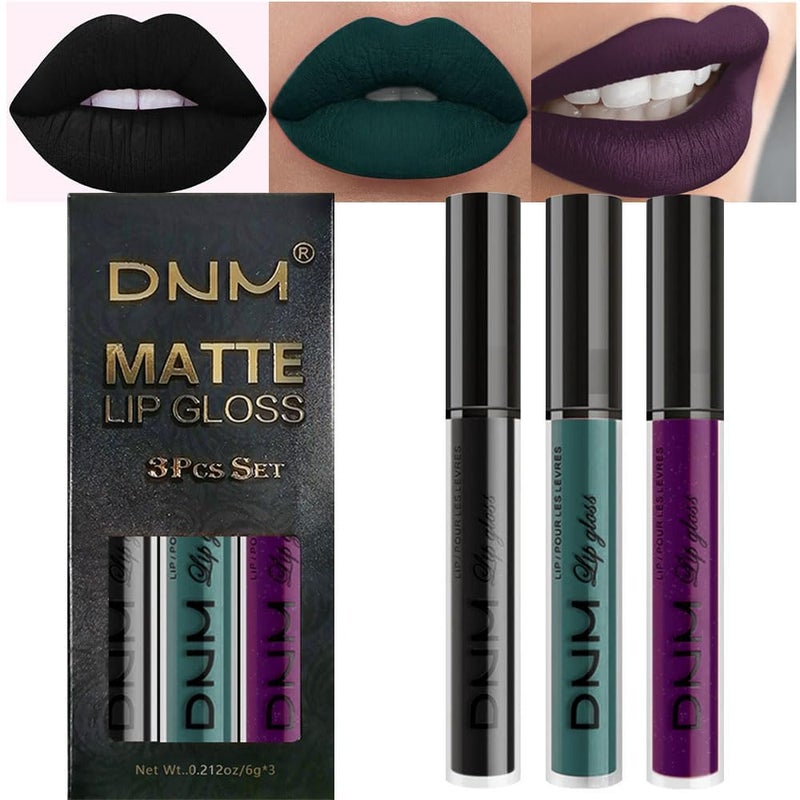 DNM 3Pcs Dark Black Green Purple Matte Liquid Lipstick Lip Stain Sets for Women Long Lasting Waterproof, 24 Hours Goth Lipstick labiales matte mate larga duracion listip 24 hours, 19# - Image 1