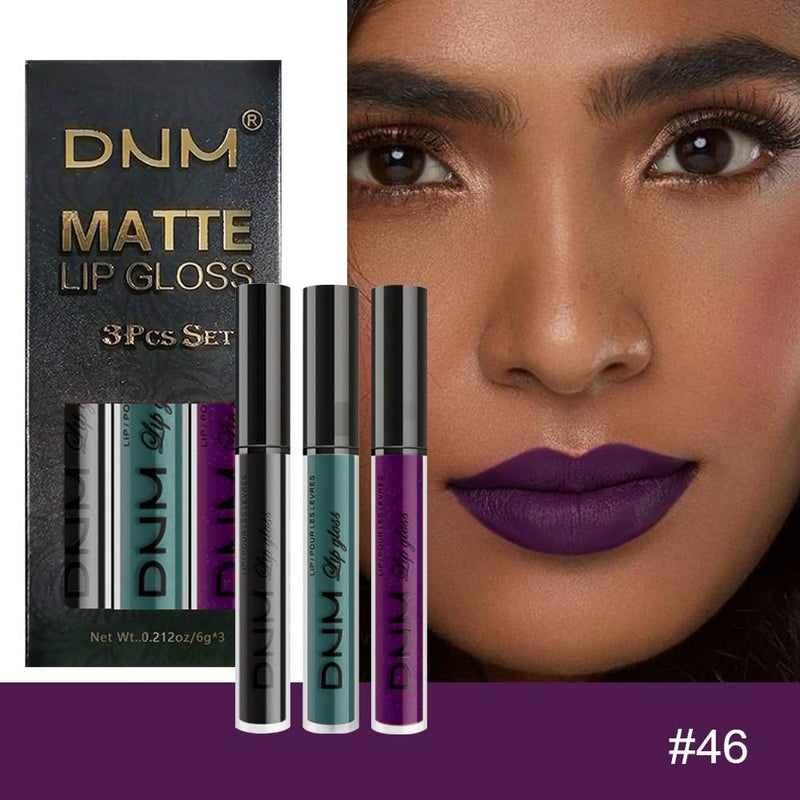 DNM 3Pcs Dark Black Green Purple Matte Liquid Lipstick Lip Stain Sets for Women Long Lasting Waterproof, 24 Hours Goth Lipstick labiales matte mate larga duracion listip 24 hours, 19# - Image 5