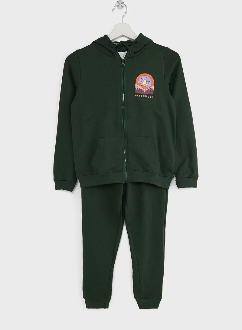 Pinata Girls Text Printed Half Zip Sweatshirt And Jogger Set