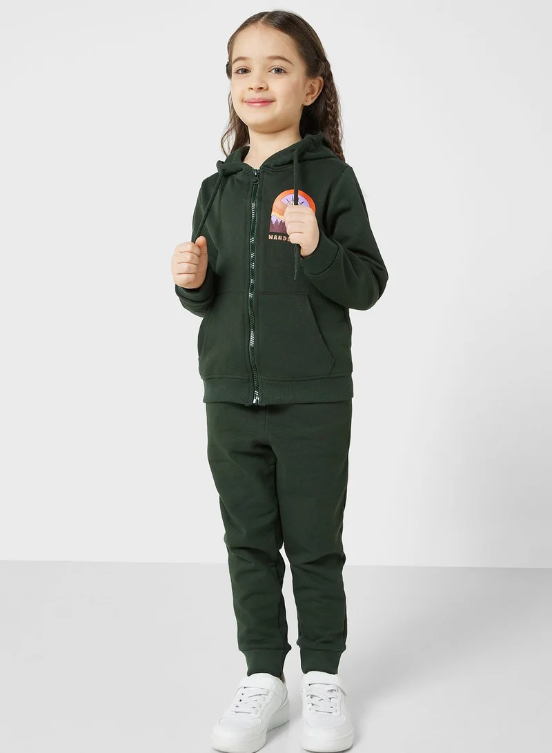 Pinata Girls Text Printed Half Zip Sweatshirt And Jogger Set