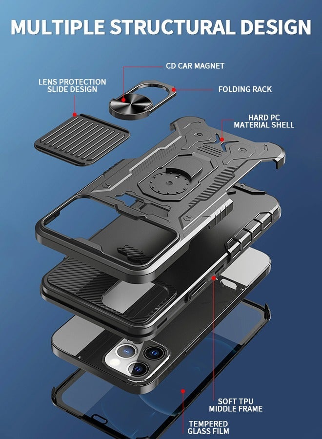 جرويك غطاء لهاتف آيفون 14 برو مقاس 6.1 بوصة، جراب حماية كامل للجسم 360 درجة، ممتص صدمات من السيليكون مع حامل وطبقة مزدوجة واقي الشاشة الزجاجي المقوى المدمج - Image 2