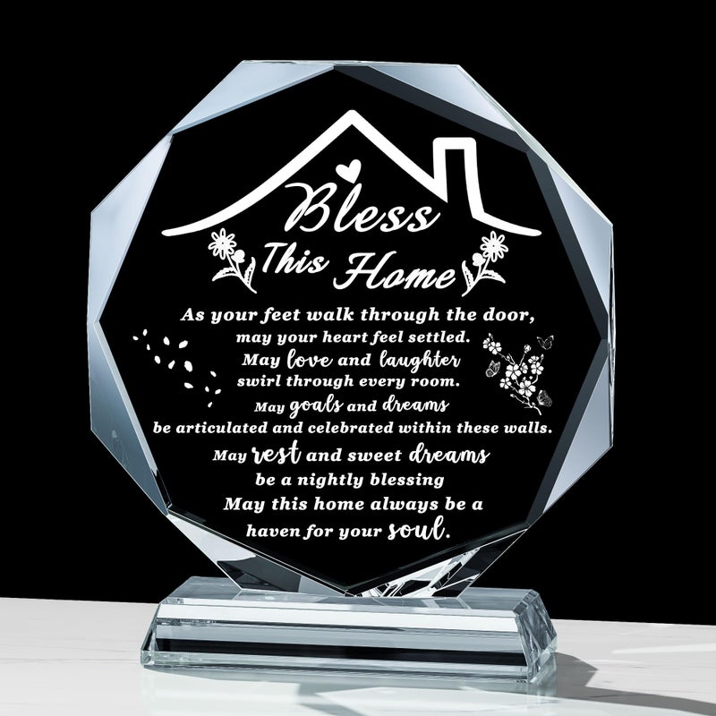 Qianwei House Warming Gifts New Home Crystal Decor Plaque Housewarming Gift Keepsakes for New Homes for Couple Women Men Friends Bless this Houses Warming Gifts New Apartment - Image 1