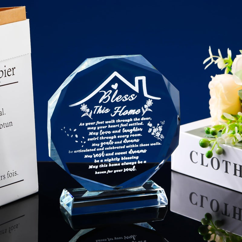 Qianwei House Warming Gifts New Home Crystal Decor Plaque Housewarming Gift Keepsakes for New Homes for Couple Women Men Friends Bless this Houses Warming Gifts New Apartment - Image 2