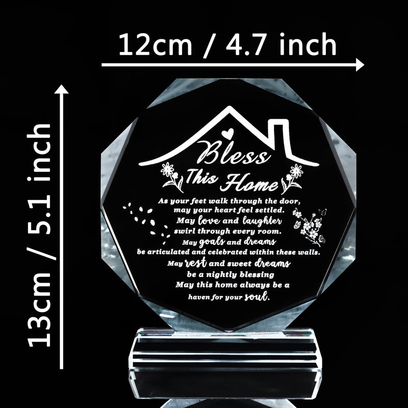 Qianwei House Warming Gifts New Home Crystal Decor Plaque Housewarming Gift Keepsakes for New Homes for Couple Women Men Friends Bless this Houses Warming Gifts New Apartment - Image 3