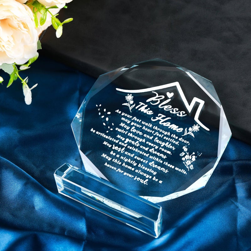 Qianwei House Warming Gifts New Home Crystal Decor Plaque Housewarming Gift Keepsakes for New Homes for Couple Women Men Friends Bless this Houses Warming Gifts New Apartment - Image 5