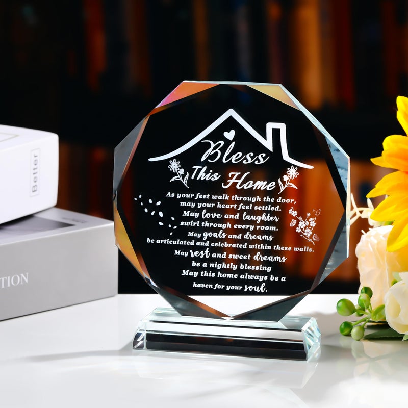 Qianwei House Warming Gifts New Home Crystal Decor Plaque Housewarming Gift Keepsakes for New Homes for Couple Women Men Friends Bless this Houses Warming Gifts New Apartment - Image 4