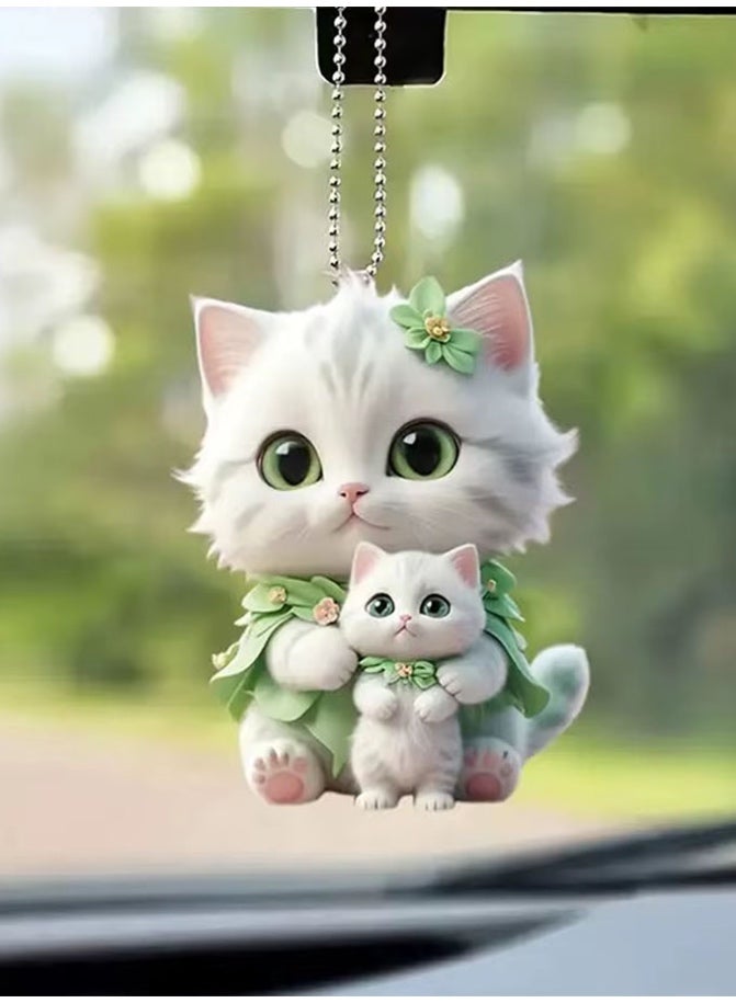 تعليقة مرآة السيارة فريدة وجذابة على شكل قطتين وزهور - Image 1