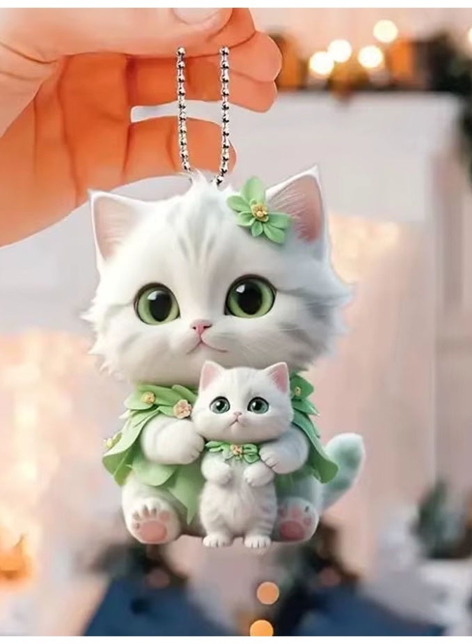 تعليقة مرآة السيارة فريدة وجذابة على شكل قطتين وزهور - Image 5