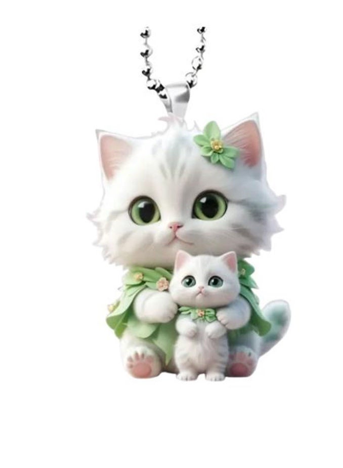 تعليقة مرآة السيارة فريدة وجذابة على شكل قطتين وزهور - Image 2