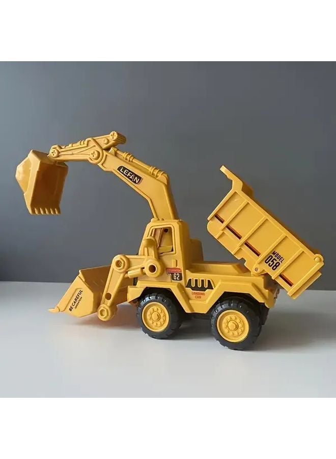 Yellow 3 In 1 Construction Vehicle Set Inertia Toy Excavator Bulldozer Dump Truck - Image 4