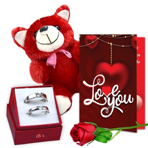 ME  YOU ME & YOU Valentines Day Unique Gift for Girlfriend/Boyfriend | Romantic Gift for Valentine's Week | Teddy Day, Purpose Day Gift - Artificial Rose, Greeting Card & Couple Ring - Image 1