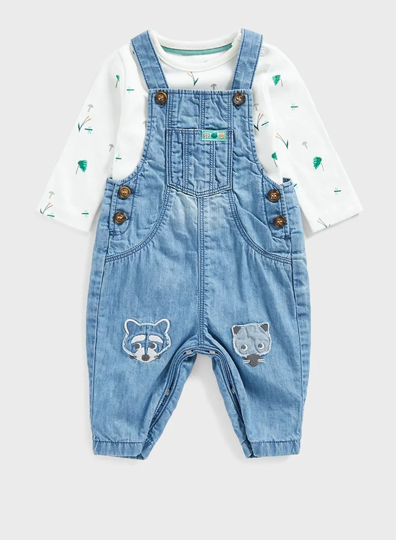 مذركير Infant Aop Bodysuit & Denim Dungaree Set