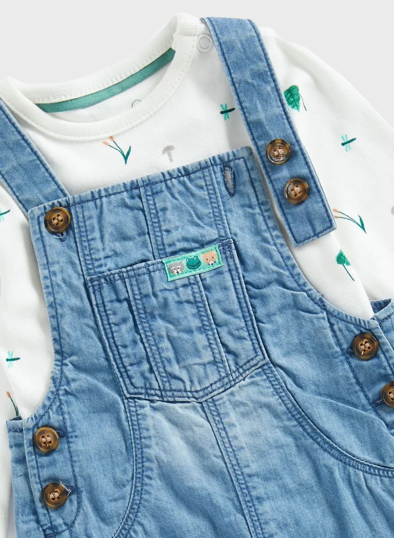 مذركير Infant Aop Bodysuit & Denim Dungaree Set