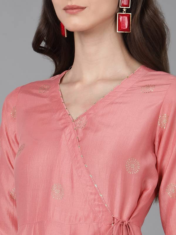 Vaamsi Women's Silk Blend Solid Anarkali Kurta Set with Dupatta With Cotton Inner (PKSKD1594_3XL_Pink) - Image 2
