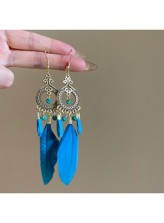 Goolsky Korean Pearl Leaf Tassel Earrings – Long Dangle Drop Earrings for Women, Elegant Drip Oil Design Jewelry, Pearl & Leaf Motifs, Daily Wear/Parties - Image 1