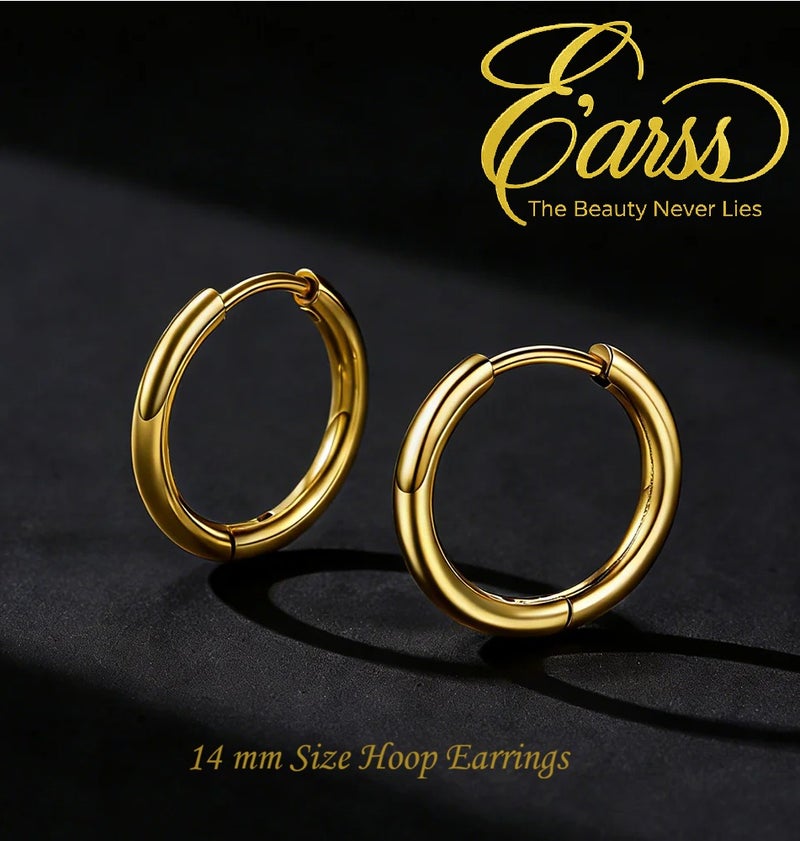 Earss Huggie Hoop Earrings 14 mm Gold Earring | Stainless Steel | 18K Gold Plated - Image 4