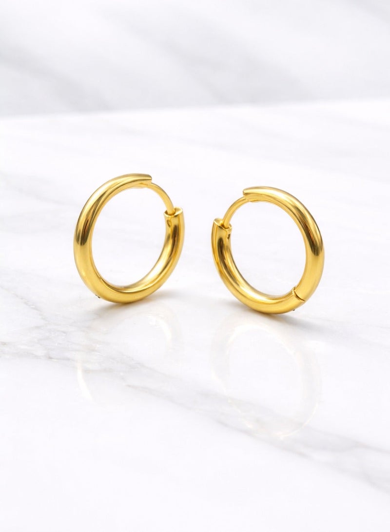 Earss Huggie Hoop Earrings 14 mm Gold Earring | Stainless Steel | 18K Gold Plated - Image 1