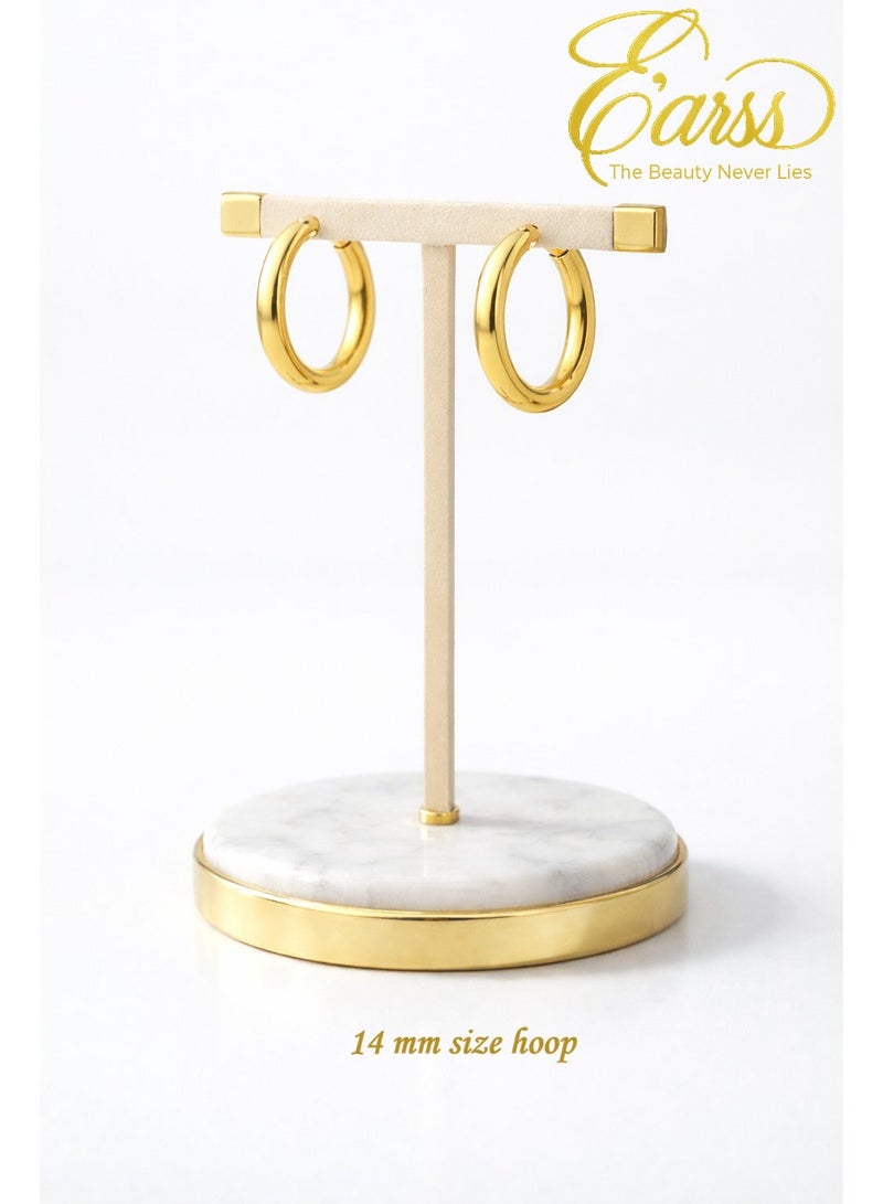 Earss Huggie Hoop Earrings 14 mm Gold Earring | Stainless Steel | 18K Gold Plated - Image 3