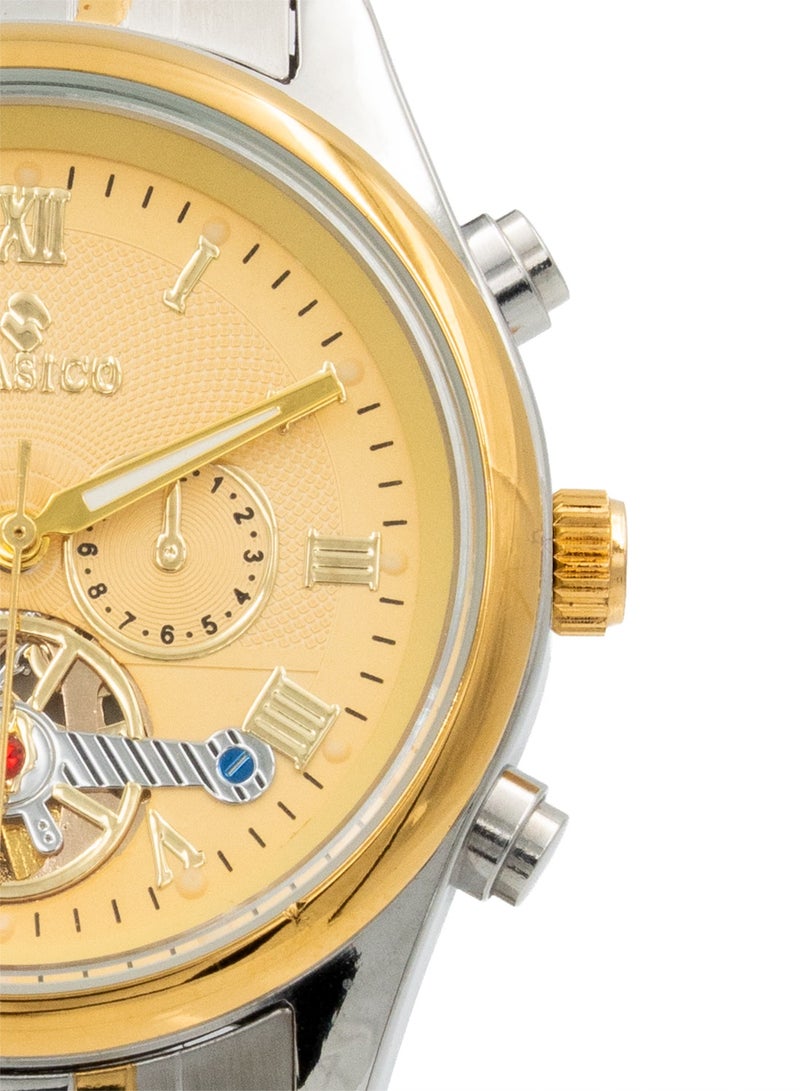 Clasico ساعة نيكزورا كرونوغراف بـ 6 أيدٍ – إصدار الذهب الشمبانيا مع حزام من الفولاذ المقاوم للصدأ – حركة عيار Elite Y121 – تصميم مقاوم للماء - Image 2