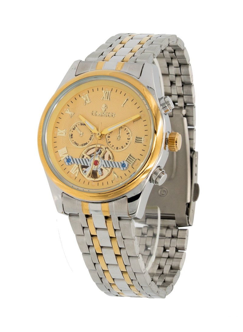 Clasico ساعة نيكزورا كرونوغراف بـ 6 أيدٍ – إصدار الذهب الشمبانيا مع حزام من الفولاذ المقاوم للصدأ – حركة عيار Elite Y121 – تصميم مقاوم للماء - Image 3