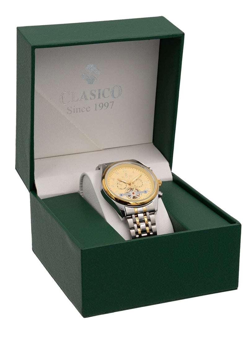 Clasico ساعة نيكزورا كرونوغراف بـ 6 أيدٍ – إصدار الذهب الشمبانيا مع حزام من الفولاذ المقاوم للصدأ – حركة عيار Elite Y121 – تصميم مقاوم للماء - Image 5