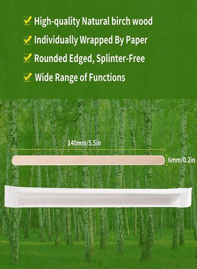 MFJUNS 500pcs Individually Wrapped Wooden Coffee Stirrers - 5.5" Coffee Stir Sticks, Round End Disposable Stir Sticks, For Coffee, Cocktail and Hot Drinks - Image 2
