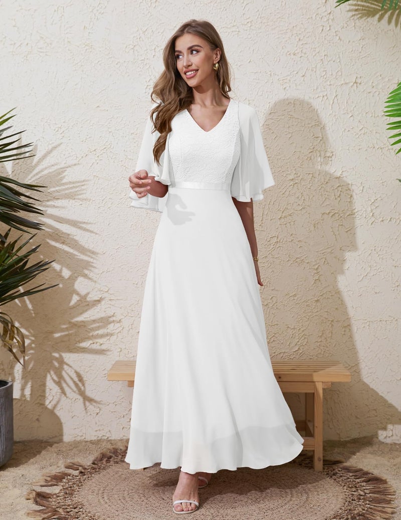 DRESSTELLS White Long Formal Dresses for Women, Mother of Bride Prom Party Evening Gown Cocktail Party Lace Bridesmaid Church Maxi Dress Vestidos Elegantes De Mujer para Fiesta, 2026 Spring, 2XL - Image 5