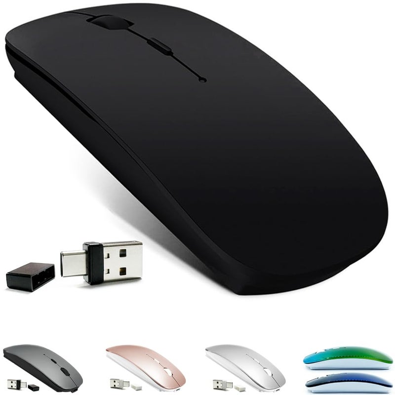 KLO Rechargeable Bluetooth 5.2/3.0/Type-C/USB-2.4G Mouse for MacBook/MacBook air/Pro/iPad, Wireless Mouse for Laptop/Notebook/pc/iPad/Chromebook (Black) - Image 1