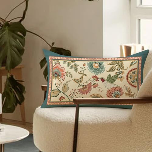 Fjfz Vintage Flower Birds Lumbar Decorative Throw Pillow Covers 12 x 20, Rectangular Elegant Floral Hummingbird Outdoor Home Decor, Farmhouse Wildflower Couch Cushion Case - Image 5