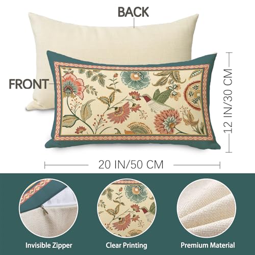 Fjfz Vintage Flower Birds Lumbar Decorative Throw Pillow Covers 12 x 20, Rectangular Elegant Floral Hummingbird Outdoor Home Decor, Farmhouse Wildflower Couch Cushion Case - Image 2