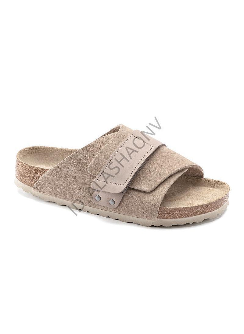 Generic Unisex Genuine Leather Birkenstock Inspired Velcro Slides Brown Velcro (European Code) 