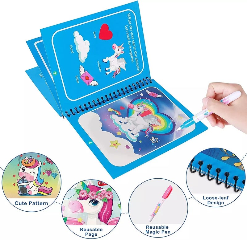 VGRASSP Reusable Magic Water Coloring Painting Book for Kids - Self Drying Water Pen - Fun and Learn Cartoon Educational Drawing Pad (Pack of 6) - Image 5