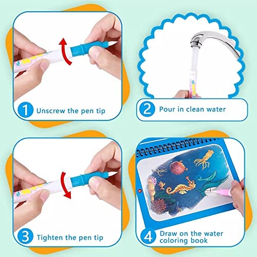 VGRASSP Reusable Magic Water Coloring Painting Book for Kids - Self Drying Water Pen - Fun and Learn Cartoon Educational Drawing Pad (Pack of 6) - Image 4